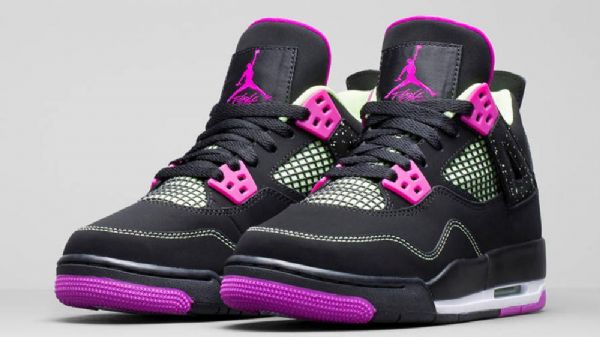 Nike Air Jordan 4 Gs Neon Sko Til Mænd Sort Lyserød