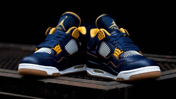 Nike Air Jordan 4 Retro Sko Til Mænd Marineblå Guld