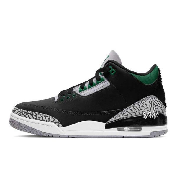 Nike Air Jordan 3 Pine Sko Til Mænd Sort Grøn