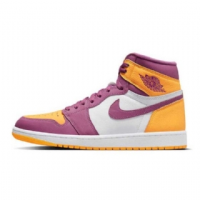 Nike Air Jordan 1 High Tops Brotherhood Sko Til Mænd Lilla Gul Hvid