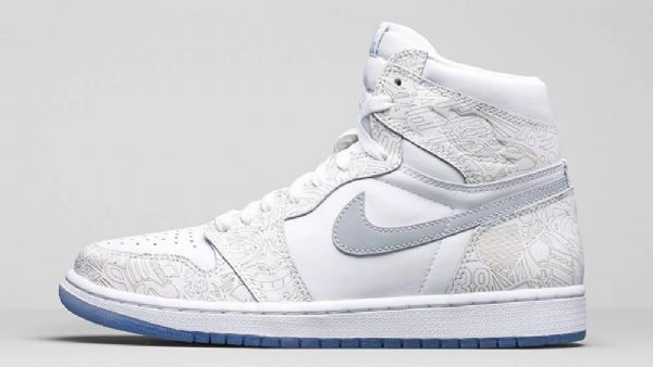Nike Air Jordan 1 High Tops Laser Sko Til Mænd Hvid Grå