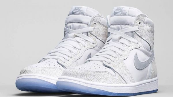 Nike Air Jordan 1 High Tops Laser Sko Til Mænd Hvid Grå