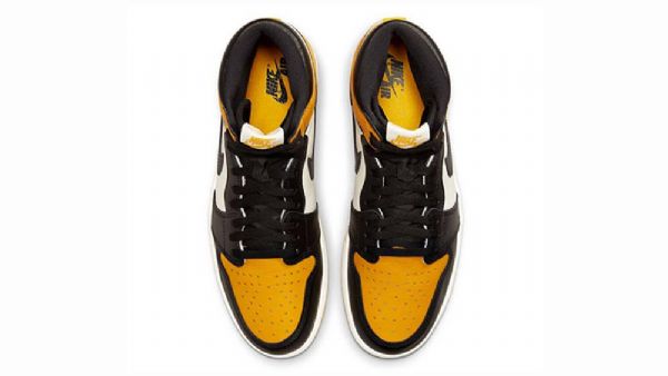 Nike Air Jordan 1 High Tops Og Toe Taxi Sko Til Damer Sort Gul Hvid