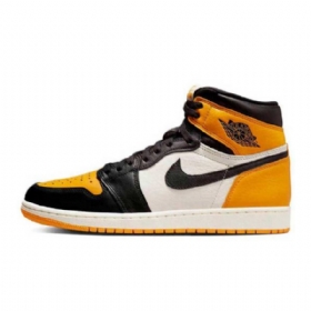Nike Air Jordan 1 High Tops Og Toe Taxi Sko Til Mænd Sort Gul Hvid