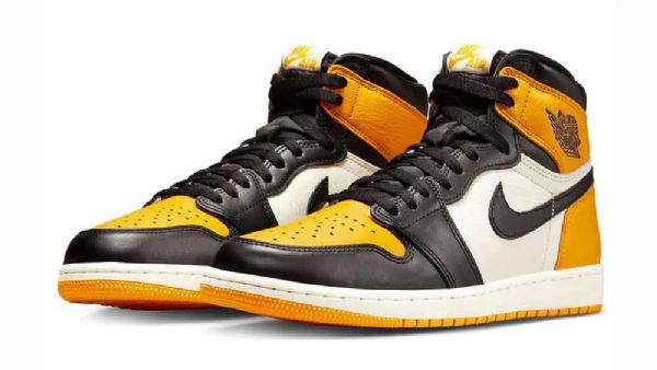 Nike Air Jordan 1 High Tops Og Toe Taxi Sko Til Mænd Sort Gul Hvid