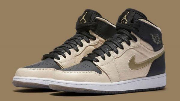Nike Air Jordan 1 High Tops Pearl Sko Til Mænd Khaki Sort Hvidguld