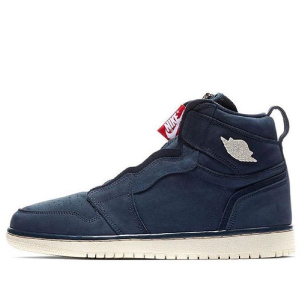 Nike Air Jordan 1 High Tops Zip Retro Basketball Sko Til Damer Mørkeblå Blå
