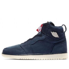 Nike Air Jordan 1 High Tops Zip Retro Basketball Sko Til Damer Mørkeblå Blå