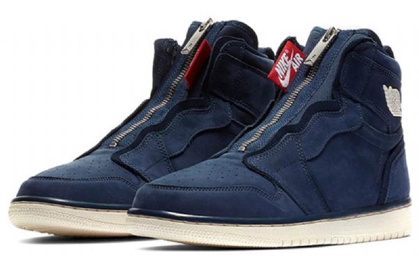 Nike Air Jordan 1 High Tops Zip Retro Basketball Sko Til Damer Mørkeblå Blå