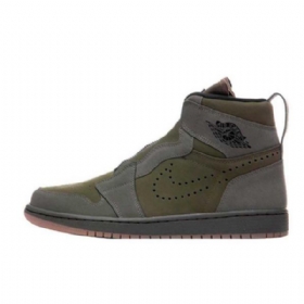 Nike Air Jordan 1 High Tops Zip Sko Til Mænd Olivengrøn