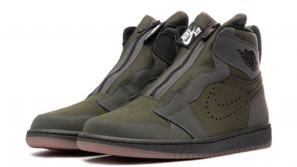 Nike Air Jordan 1 High Tops Zip Sko Til Mænd Olivengrøn