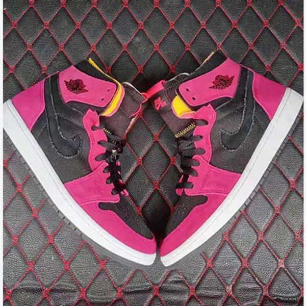 Nike Air Jordan 1 High Tops Zoom Sko Til Mænd Lyserød Sort