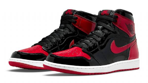Nike Air Jordan 1 Høje Overdele Og Patent Brede Sko Til Damer Sort Rød
