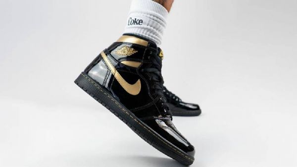 Nike Air Jordan 1 Høje Overdele Og Patentsko Til Mænd Sort Guld