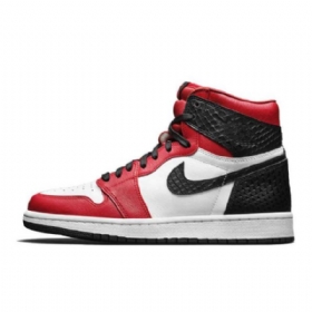 Nike Air Jordan 1 Høje Overdele Og Satin Snake Sko Til Damer Rød Sort Hvid