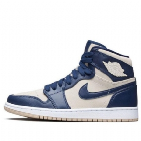 Nike Air Jordan 1 Høje Overdele Retro Basketball Sko Til Damer Mørkeblå Whipped Cream