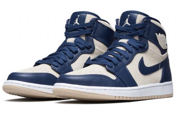 Nike Air Jordan 1 Høje Overdele Retro Basketball Sko Til Damer Mørkeblå Whipped Cream