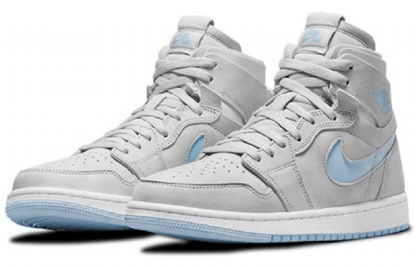 Nike Air Jordan 1 Høje Overdele Zoom Comfort Retro Basketball Sko Til Damer Grå Lyseblå