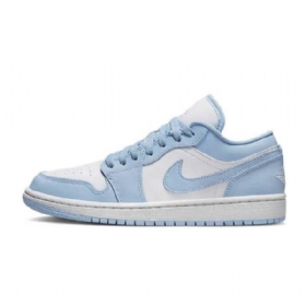 Nike Air Jordan 1 Lave Overdele Aluminium Sko Til Damer Blå Hvid