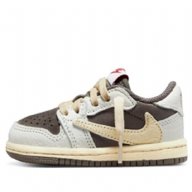 Nike Air Jordan 1 Lave Overdele Og Td Travis Scott Reverse Mokka Sko Til Børn Brun Grå