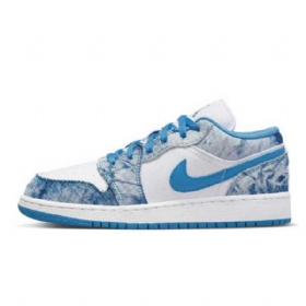 Nike Air Jordan 1 Low Toppe Gs Washed Sko Til Damer Blå