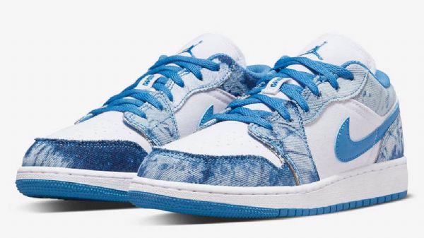 Nike Air Jordan 1 Low Toppe Gs Washed Sko Til Damer Blå