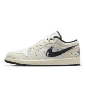 Nike Air Jordan 1 Low Toppe Maling Splatter Penselstrøg Sko Til Kvinder Khaki