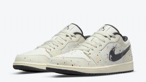 Nike Air Jordan 1 Low Toppe Maling Splatter Penselstrøg Sko Til Kvinder Khaki