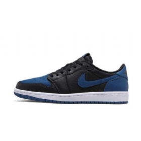Nike Air Jordan 1 Low Toppe Og Mystic Sko Til Damer Sort Mørkeblå Blå