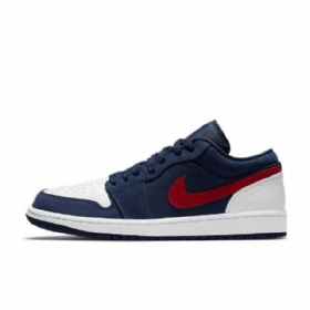 Nike Air Jordan 1 Low Toppe Se Usa Sko Til Mænd Mørkeblå Hvid