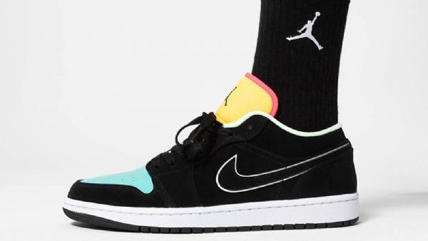 Nike Air Jordan 1 Low Tops Aurora Sko Til Mænd Sort Grøn Orange