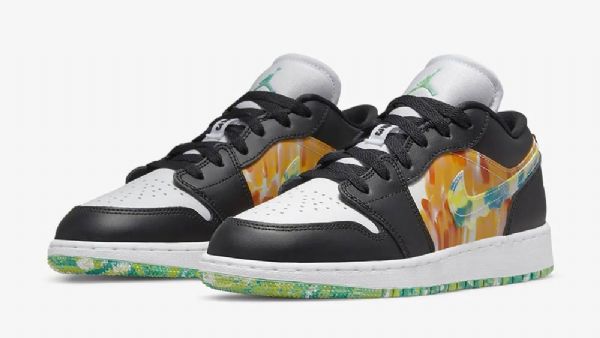 Nike Air Jordan 1 Low Tops Gs Drip Sko Til Damer Sort Grå