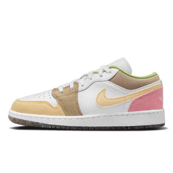 Nike Air Jordan 1 Low Tops Gs Sko Til Damer Beige Hvid Lyserød