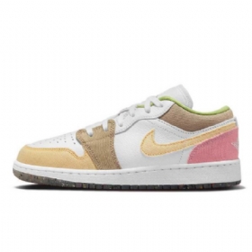 Nike Air Jordan 1 Low Tops Gs Sko Til Damer Beige Hvid Lyserød