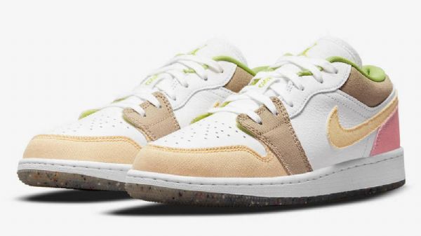 Nike Air Jordan 1 Low Tops Gs Sko Til Damer Beige Hvid Lyserød
