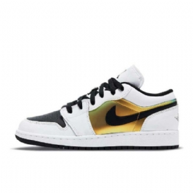 Nike Air Jordan 1 Low Tops Gs Sko Til Mænd Hvid Sort Guld