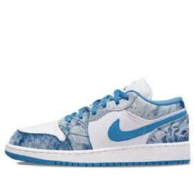 Nike Air Jordan 1 Low Tops Gs Washed Sko Til Mænd Hvid Blå