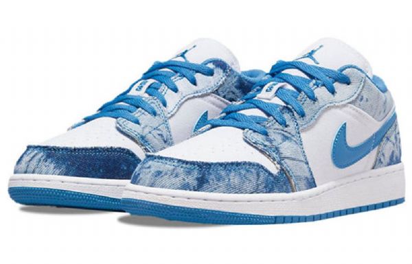 Nike Air Jordan 1 Low Tops Gs Washed Sko Til Mænd Hvid Blå