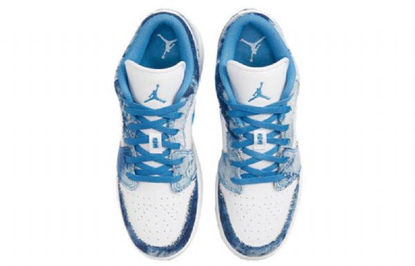 Nike Air Jordan 1 Low Tops Gs Washed Sko Til Mænd Hvid Blå