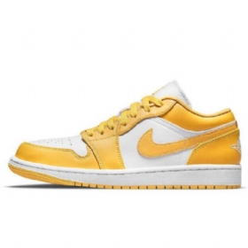 Nike Air Jordan 1 Low Tops Pollen Sko Til Damer Gul Hvid