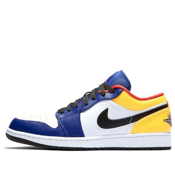 Nike Air Jordan 1 Low Tops Retro Basketball Sko Til Mænd Hvid Dyb Kongeblå Blå