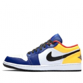Nike Air Jordan 1 Low Tops Retro Basketball Sko Til Mænd Hvid Dyb Kongeblå Blå