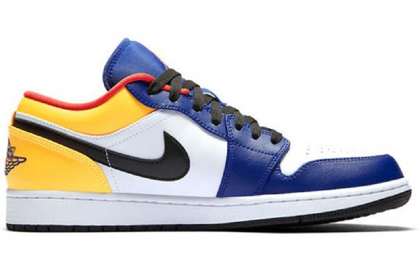 Nike Air Jordan 1 Low Tops Retro Basketball Sko Til Mænd Hvid Dyb Kongeblå Blå
