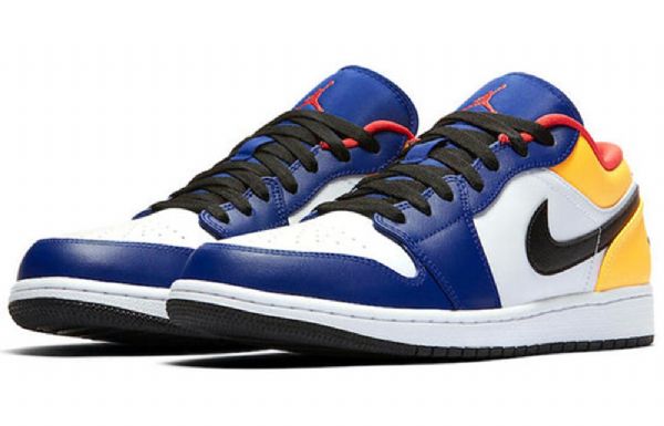 Nike Air Jordan 1 Low Tops Retro Basketball Sko Til Mænd Hvid Dyb Kongeblå Blå