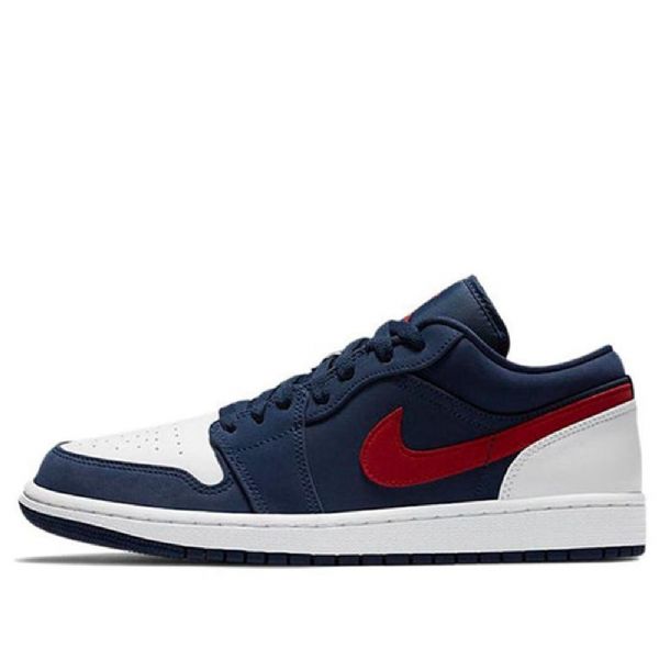 Nike Air Jordan 1 Low Tops Retro Basketball Sko Til Mænd Mørkeblå Hvid Rød