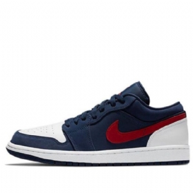 Nike Air Jordan 1 Low Tops Retro Basketball Sko Til Mænd Mørkeblå Hvid Rød