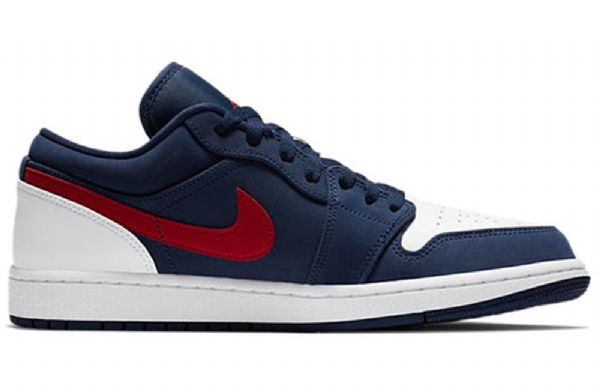 Nike Air Jordan 1 Low Tops Retro Basketball Sko Til Mænd Mørkeblå Hvid Rød