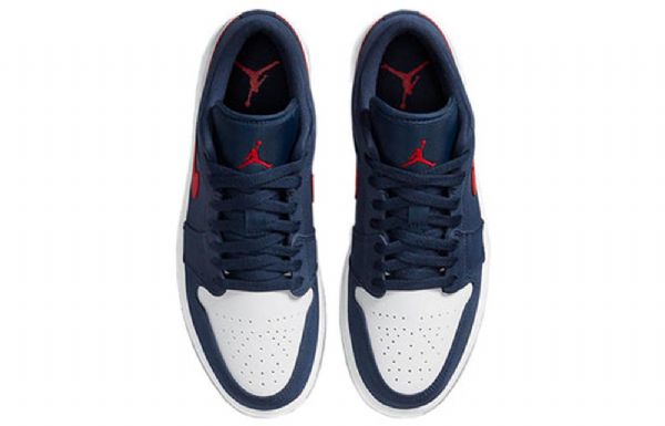Nike Air Jordan 1 Low Tops Retro Basketball Sko Til Mænd Mørkeblå Hvid Rød