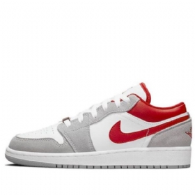 Nike Air Jordan 1 Low Tops Se Gs Basketball Sko Til Mænd Lysegrå Rød