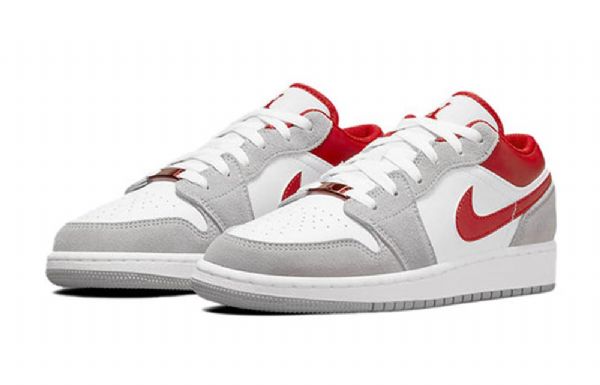 Nike Air Jordan 1 Low Tops Se Gs Basketball Sko Til Mænd Lysegrå Rød